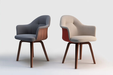 Poster - Two modern office chairs with wooden legs on white background