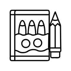 Poster - Outline drawing of coloring pencils in box with pencil vector design illustration art
