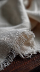 Aufkleber - Close-up of off-white fabric texture with frayed edge, showing detail of weave and fibers, suggesting natural, handmade quality suitable for textile or craft background