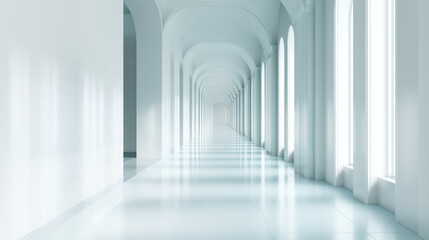 Poster - Classic white hallway with arches and columns illuminating empty corridor