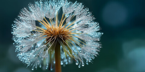 Poster - Dew drops adorning a dandelion seed head: a macro photograph