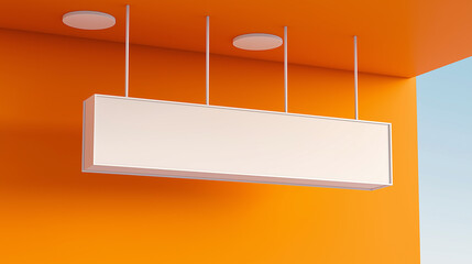 Aufkleber - Empty white rectangular sign hanging from orange ceiling with spotlights
