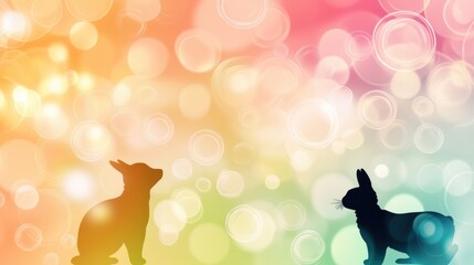 Poster - Silhouettes of animals against a vibrant gradient background with floating bubbles and whimsical colors