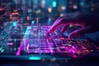 © Max - Digital interaction with a keyboard in a vibrant and futuristic environment at night