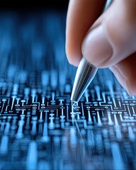 Aufkleber - Creating digital art using innovative AI software and a digital pen on a vibrant display at night
