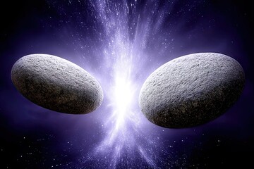 Poster - Mysterious astral energy stream dances between two celestial stones in the vastness of space