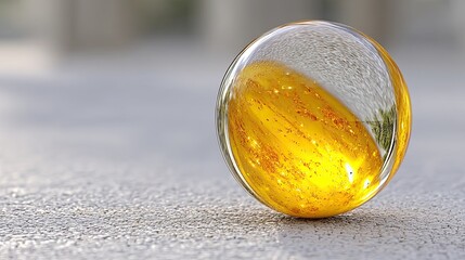 Poster - Beautiful glass marble rolling on a textured surface reflecting light and colors in the afternoon