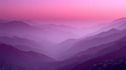 Poster - Majestic layers of mountains at dusk, bathed in soft purple hues