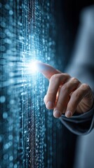 Poster - Businessman interacting with futuristic technology on a virtual interface in a sleek modern setting