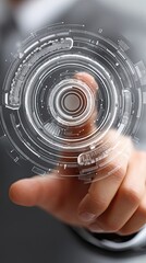 Poster - Businessman engages with futuristic technology in a virtual workspace