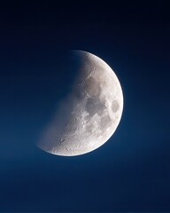 Poster - Waxing crescent moon shines brightly against a deep blue sky at twilight