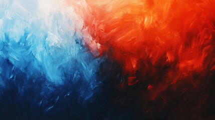 Poster - Abstract painting with blended blue and orange hues creating a vibrant and dynamic composition