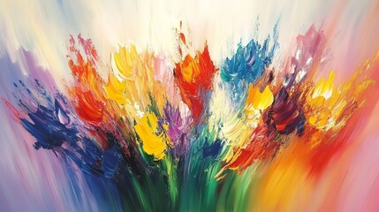 Poster - Abstract floral painting with vibrant colors and thick brushstrokes creating a textured effect 100