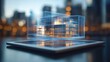 © Usama - A digital tablet displaying a hologram of a modern building, representing the intersection of real estate technology and business.