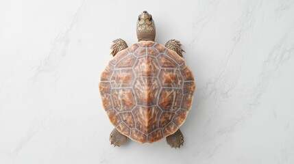 Poster - Detailed view of a turtle showcasing its intricate shell patterns on a minimalist white backdrop
