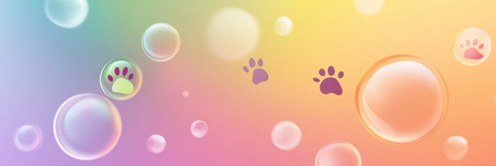 Aufkleber - Floating bubbles and paw icons create a whimsical pet care theme on a soft gradient background for a delightful atmosphere