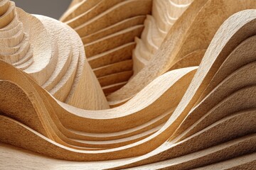 Fototapete - An abstract wood grain pattern formed by layered curves with a warm, inviting tone, creating an organic and modern aesthetic for design and background applications.