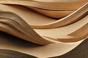 Poster - Abstract wavy sandy desert landscape, with flowing sand dunes texture and wood grain pattern, creating a natural and minimalist background with smooth curves.