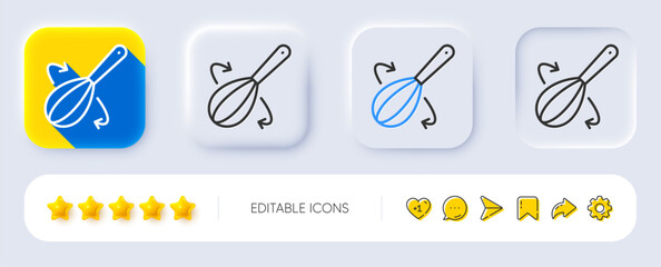 Poster - cooking whisk line icon. neumorphic, flat shadow, 3d buttons. cutlery sign. food mix symbol. line co