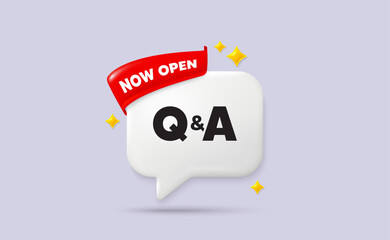 Poster - questions answers chat speech bubble. now open flag ribbon. questions and answers icon. answer quest