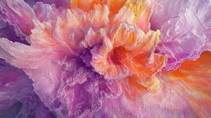 Poster - A colorful abstract flower with textured petals in shades of pink orange and purple hues close up view