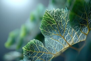 Poster - Detailed close-up of translucent leaves with visible veins, showcasing nature's delicate and intricate design, enhanced by a soft, ethereal background.