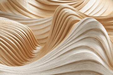 Poster - An abstract close-up of wavy, layered shapes in soft beige and cream tones, creating a textured, flowing surface reminiscent of sand dunes or organic growth.