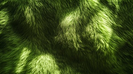close up of green faux fur texture with shadows and highlights creating a soft abstract pattern