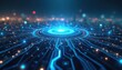 © Maryna - Abstract background of future technology concept. Digital business solutions, web interface with glowing circle. Innovative tech design circuit board lines with data flow, digital transformation