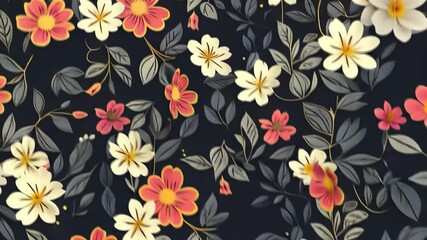 Poster - Beautiful floral pattern in 4K showcasing vibrant colors and intricate details on a dark background for design and decoration projects