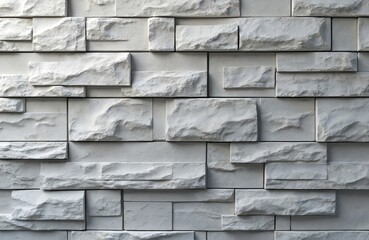 Poster - Modern architectural design facade stone texture background. White granite stone wall texture. Rough stacked decorative brick wall. Building exterior design concept.