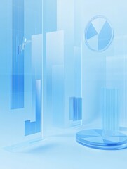 Leinwandbilder - Floating transparent charts illustrating business data concepts on a light blue background