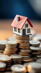 Aufkleber - Creative Investment Concept Featuring a Miniature House Resting on Stacks of Silver Coins : Generative AI