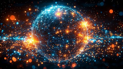 Poster - Advanced animated sphere with flowing data streams and luminous connections in a dark universe : Generative AI