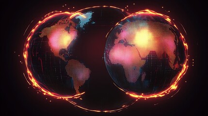 Fototapete - Captivating dual digital worlds interconnected by flowing energy beams symbolizing global unity and digital transformation : Generative AI