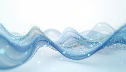Leinwandbilder - Abstract waves of glowing blue particles on white background. Futuristic design with light, motion, and energy. Digital visualization, perfect tech banner, web design, business projects.