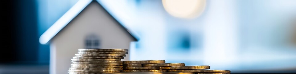 Aufkleber - House model with piles of coins showcasing financial growth in real estate markets : Generative AI