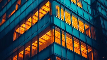 Poster - Close Up View Of Contemporary Building With Vibrant Illuminated Windows For An Artistic Atmosphere : Generative AI