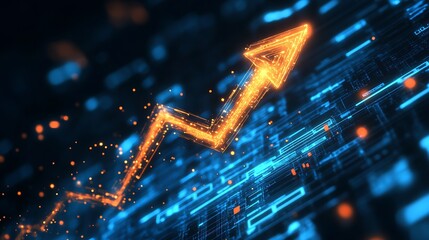 Aufkleber - Stylish glowing arrow indicating upward financial trends in a futuristic digital landscape : Generative AI