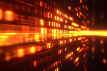 Poster - Dynamic and High-Tech Digital Visualization of Binary Code Flowing in Orange Light : Generative AI