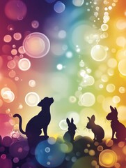Aufkleber - Stylized background with animal silhouettes and floating bubbles in vibrant soft gradients during a colorful evening