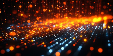 Poster - Dynamic and colorful representation of flowing lights in shades of orange and blue creating a tech-inspired background : Generative AI