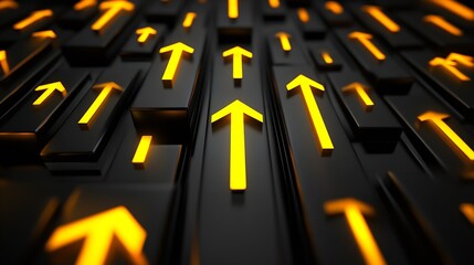 Leinwandbilder - Dynamic 3D Pattern of Yellow Arrows on a Black Background Creating a Modern Design : Generative AI