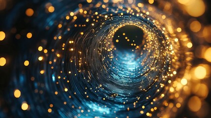 Poster - Abstract tunnel with glowing particles and blue light creating a futuristic effect look 100 character