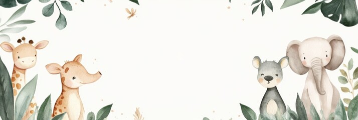 Poster - Soft watercolor jungle animals create a serene atmosphere for a minimal Lapki baby theme room