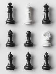 Aufkleber - Strategic arrangement of black and white chess pieces on a clean white board