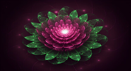 Poster - Abstract Glowing Magenta And Emerald Green Flower Design