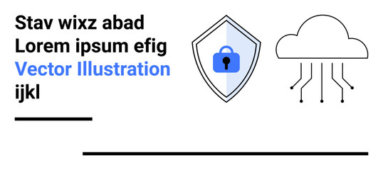 Poster - cloud with network connections and shield featuring padlock combine to emphasize cybersecurity and d