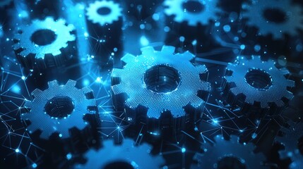 Poster - Abstract Digital Gear Network: Interconnected Cogwheels, Symbolizing Technology, Innovation, and Global Connectivity