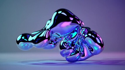 Poster - Abstract metallic shape smoothly transforms and changes colors, from turquoise to purple, on a white background, creating a visually appealing animation